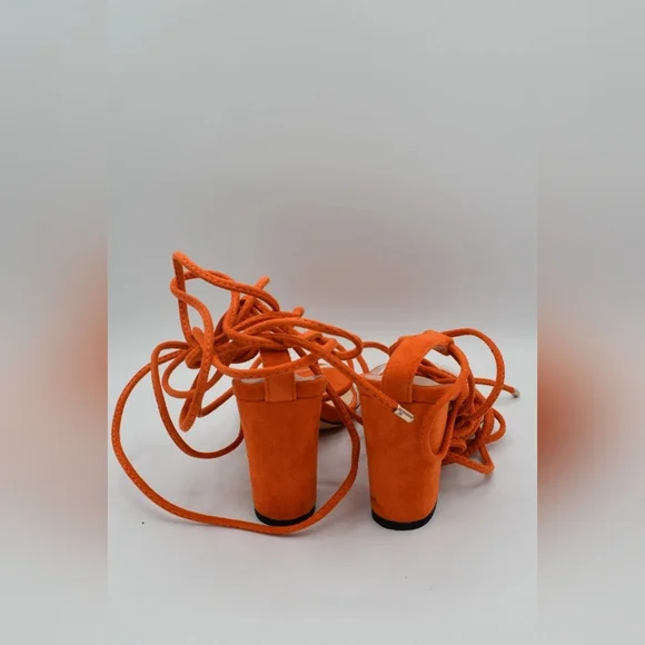 Elegant Orange Lace-Up Women's Heels - Picture 3 of 4